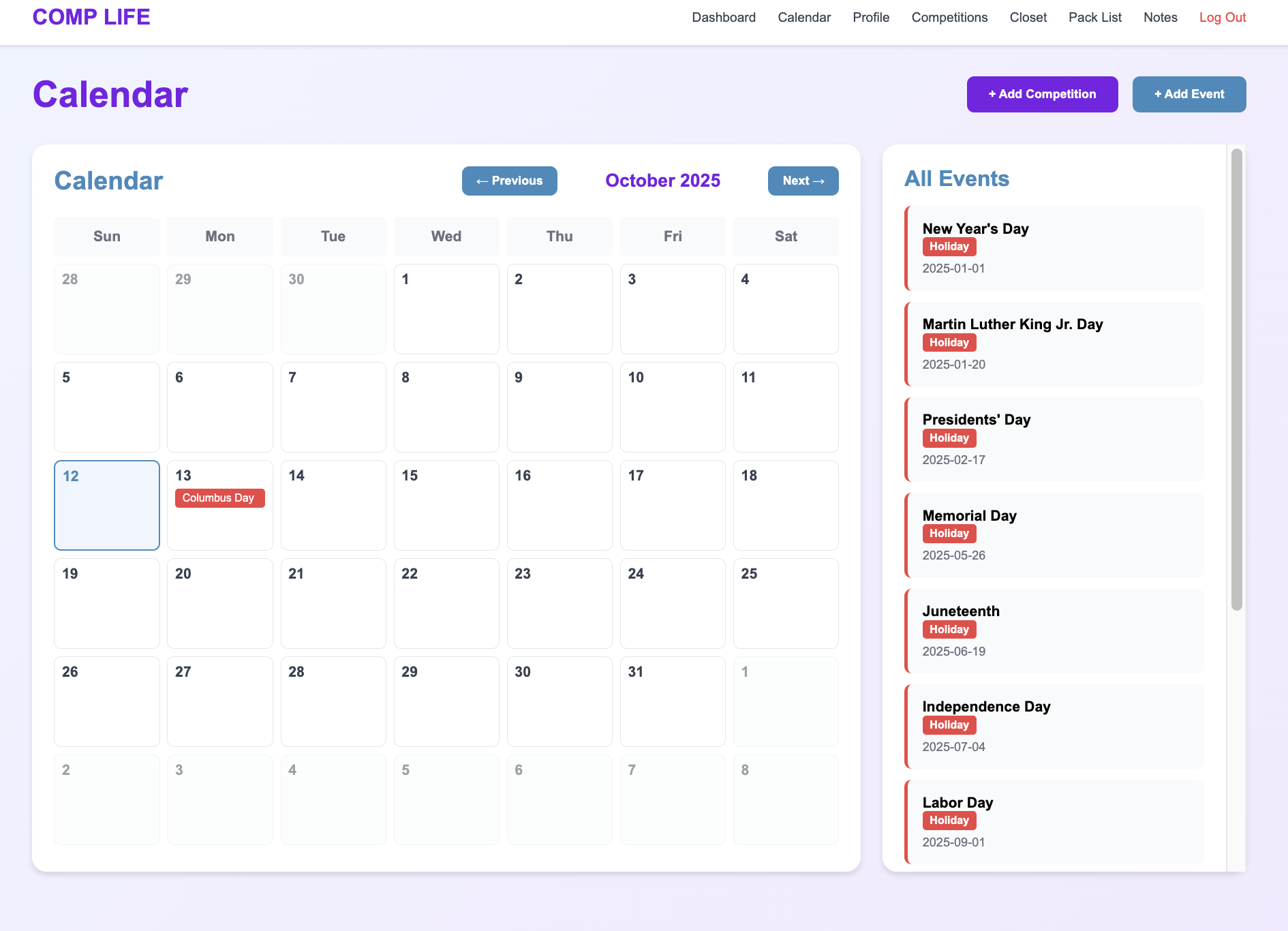 Notes feature screenshot showing how to save and organize important competition information